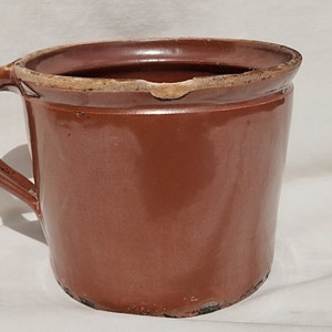 Antique Hungarian Brown Glazed soup Pot, One Handle Ceramic Pot