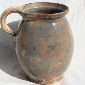 Traditional Antique Flown Glazed Pitcher, Hungarian Folk Pottery