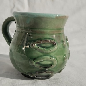 Little Vintage Traditional Hungarian Figural Ceramic Green Glazed Water Jug Vase, Bottle Pottery