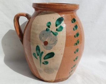 Antique Hungarian Flower Designed Folk Milk Jug, Traditional Countrystyle Pitcher