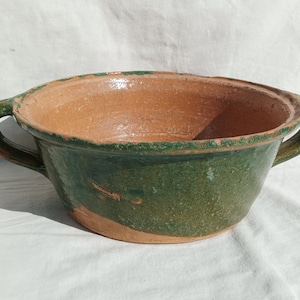 Traditional Antique Green Glazed Pottery Strainer - Antique Ceramic Colander - Ceramic Sieve - Country Cottage Chic - Farmhouse Decor