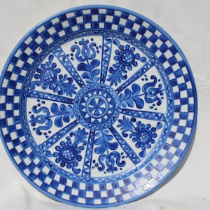 Traditional Hungarian Huge Ceramic Plate, Hungarian Pottery, Folk Blue Plate, Antique Peasant Plate