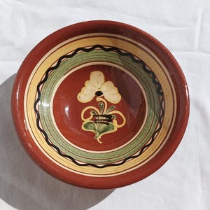 Traditional Hungarian Folk Vintage Ceramic Plate With Folk Flower Motif, Little Brown Glazed Plate