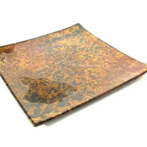 Glass Plate, Glass Candle Plate, Decorative Gold Brown Plate, Glass Plate