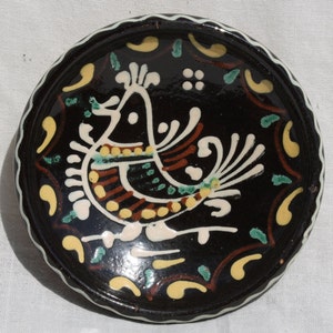 Brauner Folklore-Vogel-Teller, handbemalter Wandteller, Vogel-Wandbehang, Küchendekoration, seltener Wandteller