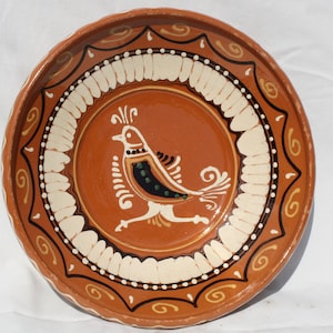 Brauner Folklore Vogel Teller, handbemalter Wandteller, Vogel entworfen Wandbehang, Küchendekoration, seltener Wandbehang