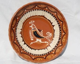 Handbeschilderd wandbord met volkskunstvogel - bruin keukendecor
