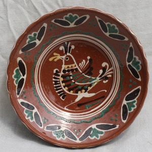 Brauner Folklore Vogel Teller, handbemalter Wandteller, Vogel entworfen, Wandbehang, Küchendekoration, Wandbehang