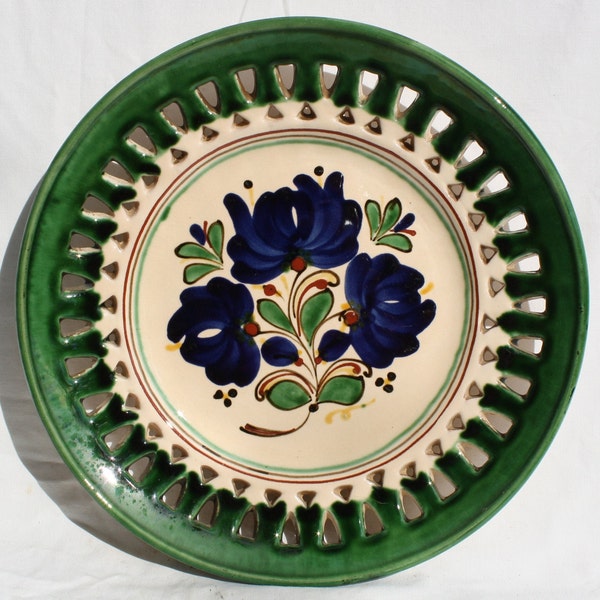 Huge Reticulated Green Flower Design Plate, Handpainted Wall Plate, Green Wall Hanging, Kitchen Decoration, Rare Wall Hanging Plate