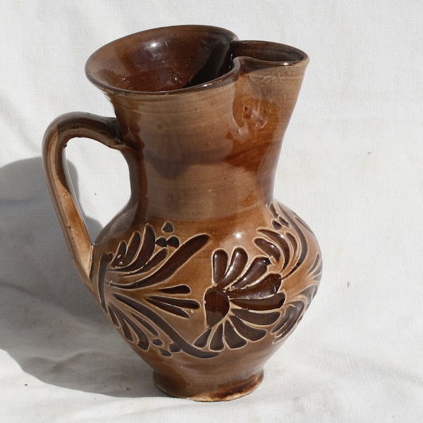 Folk Carved Pitcher, Folk Bottle, Handpainted Jug, Ethnographical Jug, Folk Ewer, Little jar