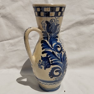 Antique Korond Pottery Vase: Hungarian Folk Art, Blue Floral Design