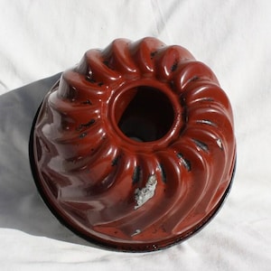 Vintage Metal Baking Cooking Form, Baking Form, Puding Form, Brown Glazed Cooking Mold
