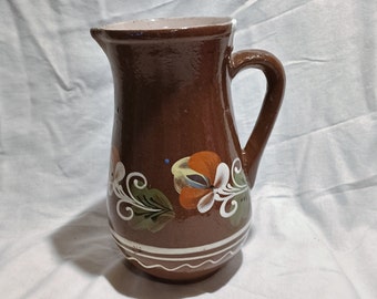 Traditional Hungarian Brown Glazed Vintage Folk Pitcher, Traditional Countrystyle Pitcher