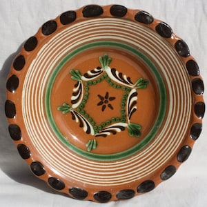 Brown Folk Flower Plate, Handpainted wall plate, Flower designed Wall Hanging, Kitchen Decoration, Rare Wall Hanging Plate
