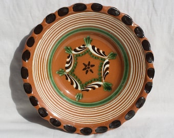 Brown Folk Flower Plate, Handpainted wall plate, Flower designed Wall Hanging, Kitchen Decoration, Rare Wall Hanging Plate