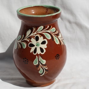 Traditional Hungarian Brown Glazed Vintage Folk Pitcher, Traditional Countrystyle Pitcher