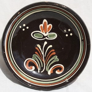 Hungarian Traditional Folk Little Black Plate, Vintage Hand Painted Wall Plate Dishes, Wall Hangings, Folk Art, Flower Design