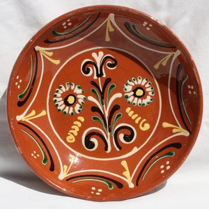 Brown Folk Flower Plate, Handpainted wall plate, Flower designed Wall Hanging, Kitchen Decoration, Rare Wall Hanging Plate