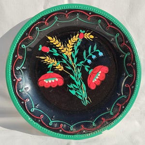 Traditional Hungarian Folk Handpainted Decorative Wall Plate, Colored Granit Wall Plate Pottery