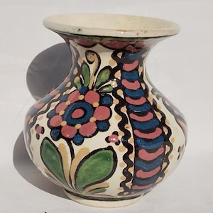 Antique Hungarian White Blue Pink Glazed Folk Pitcher, Traditional Countrystyle Pitcher Jug