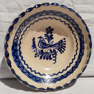 Antique Traditional Hungary  Bird Motif Clay Plate, Folk Pottery, Antique Peasant Plate