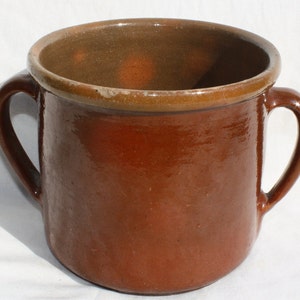 Antique Hungarian Brown Glazed soup Pot, Two Handle Ceramic Pot