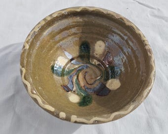 Plato vintage de cerámica esmaltada verde Transilvania, cerámica tradicional
