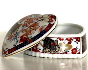 Japanese Bonbonier, Heart Jewelry Box, Noritake Porcelain, Japanese Porcelain Heart, Jewelry Box, Geisha Porcelain Box, Japan Pottery