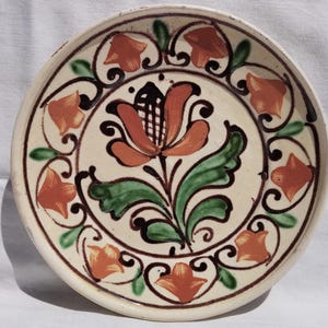 Antique Transylvania Traditional Earthenware Peasant Flower Designed Korond Miniature Plate