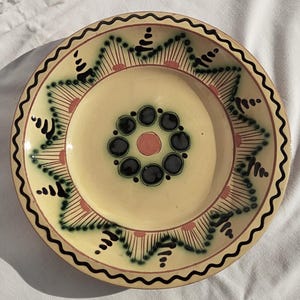 Traditional Vintage Folk Hungarian Ceramic Flower Decorated Plate, Hungarian Pottery, Folk Plate, Antique Peasant Plate
