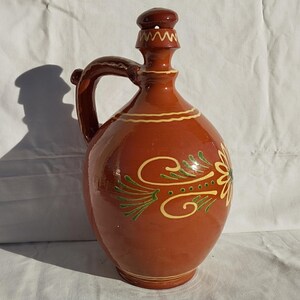 Traditional Hungarian Brown Glazed Vintage Folk Pitcher, Traditional Countrystyle Pitcher