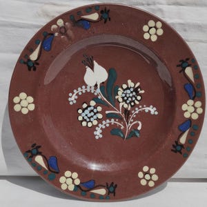 Brown Folk Plate, Handpainted Wall Plate, Hungarian Pottery Wall Hanging, Kitchen Decoration, Rare Wall Hanging Plate