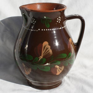 Traditional Hungarian Brown Glazed Vintage Folk Pitcher, Traditional Countrystyle Pitcher