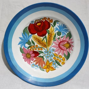 Traditional Hungarian Folk Handpainted Decorative Wall Plate, Colored Granit Wall Plate Pottery