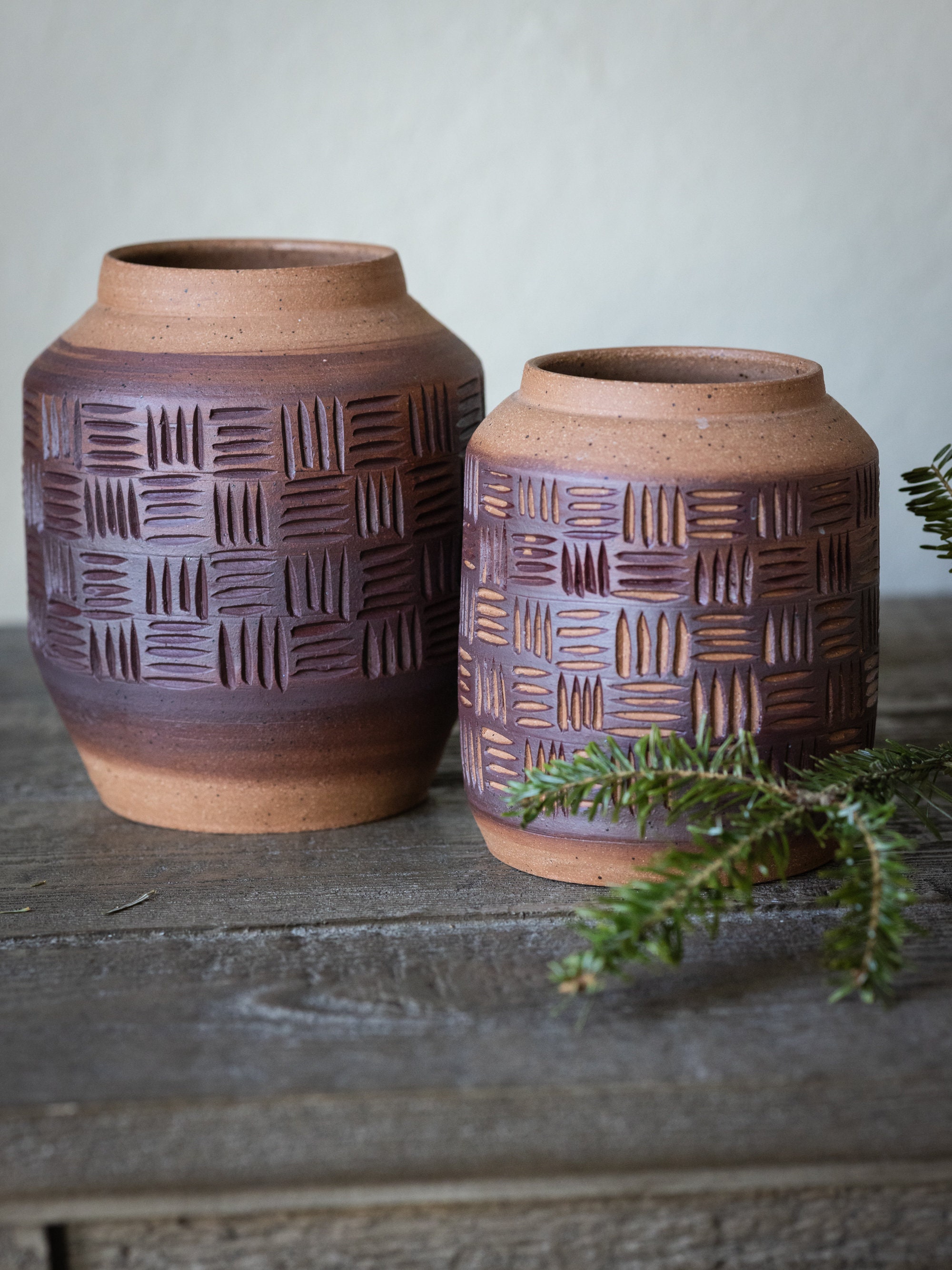 Red Clay Vase Basket Weave Carved Vase Vase Pottery Vase Speckled Red ...