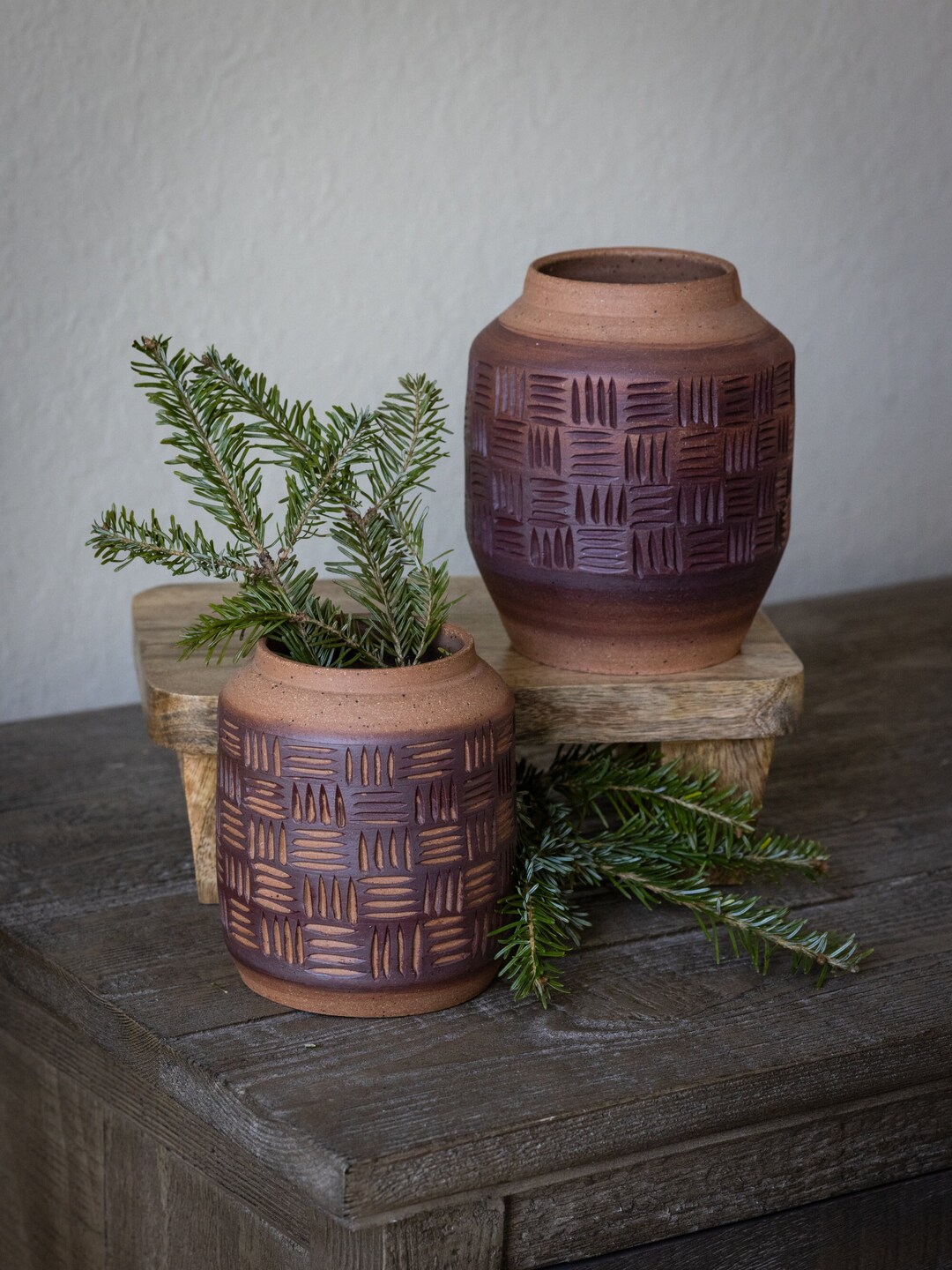 Red Clay Vase | Basket Weave Carved Vase | Vase | Pottery Vase ...