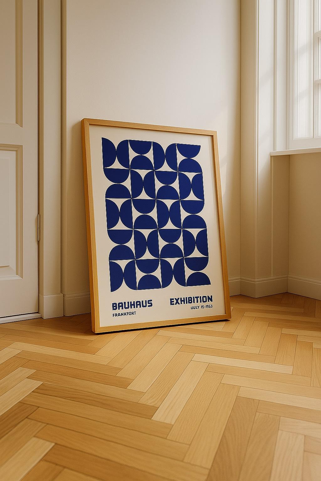 Bauhaus Exhibition Poster – Minimalist Geometric Wall Art, Modern Blue ...