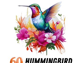 Hummingbird Clipart | 60 PNG Bundle | Digital Illustration Paper Crafting Collage Images Junk Journaling Scrapbook Painting |Hummingbird Art