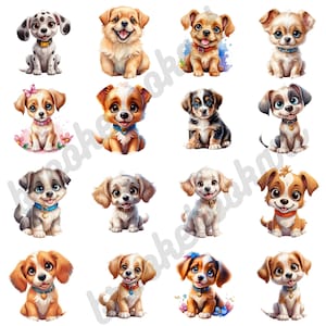 Watercolor Puppy Clipart | Painted Puppies Clipart | Puppy Illustrations | PNG Graphics | 60 PNG Bundle |Instant Download | Commercial Use