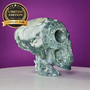 Limited Edition Moss Agate Alien Skull | Large Collector Crystal for Clarity
