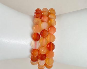 Carnelian Beaded Bracelet 8mm Gemstone Stretch Jewelry, Stacking Crystal Bracelet, Confidence Energy Stone