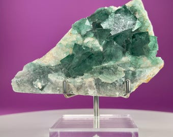 Green Fluorite on Matrix Display Specimen, UV Reactive (Includes Metal/Acrylic Stand)