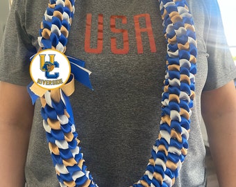 Collier UC Riverside graduation triple tressé bleu blanc jaune