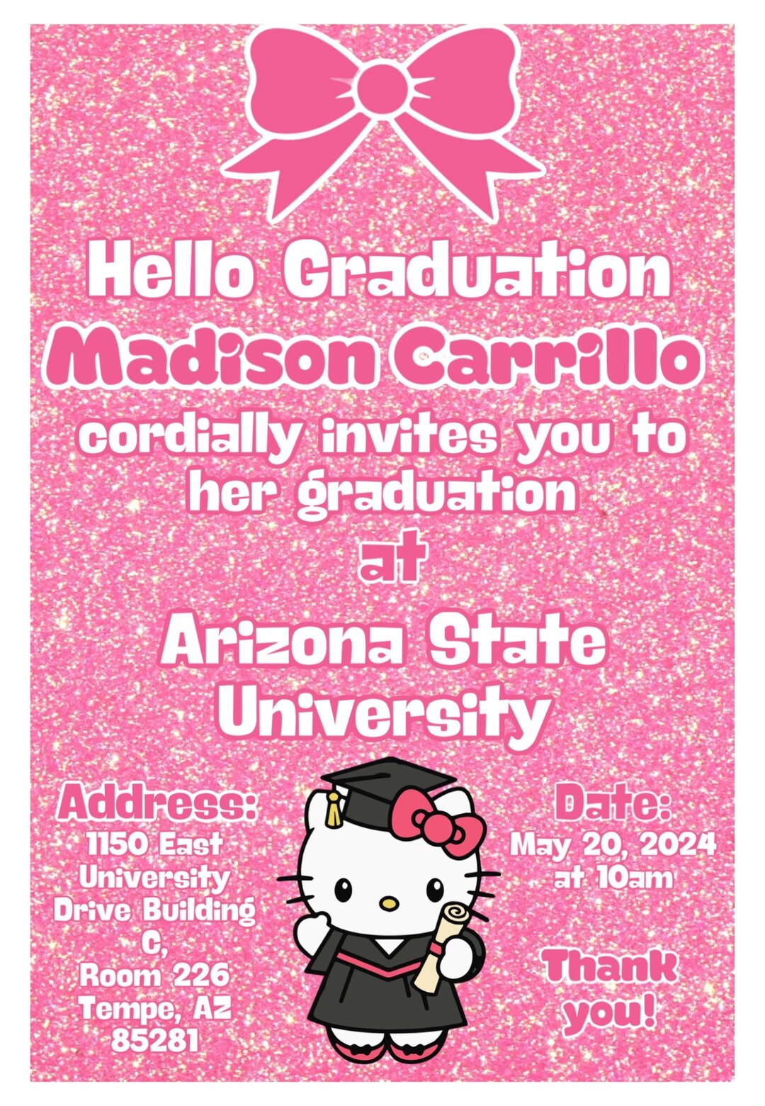 Hello Kitty Graduation Invitation Etsy