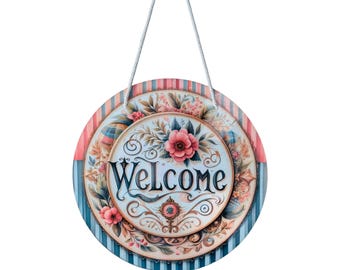Front Door Metal Welcome Sign - 12 Inches Round