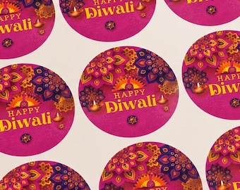Personalised Happy Diwali Stickers, Round Festival Labels for Gifts and Packaging