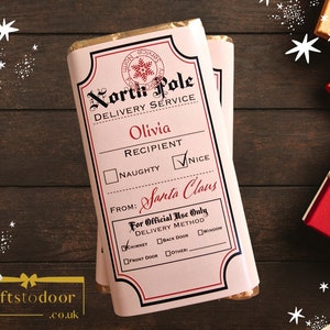 Personalised gift North Pole chocolate wrapper/bar, Christmas stocking filler gifts for kids, Christmas Eve Box filler, Novelty gift believe
