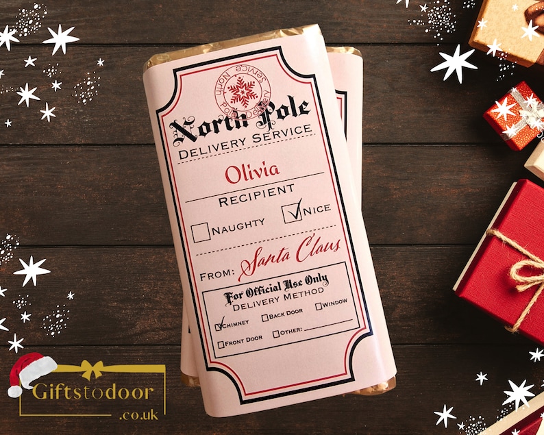Personalised gift North Pole chocolate wrapper/bar, Christmas stocking filler gifts for kids, Christmas Eve Box filler, Novelty gift believe
Personalised North Pole chocolate wrapper/bar, Nice list Christmas stocking filler gifts for kids, Christmas Eve Box filler, Elf delivery