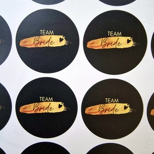 Gepersonaliseerde stickers bruidsmeisje/bruid, zwarte stickerlabels teambruid, trouwstickers