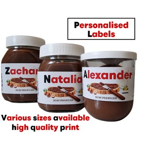 Personalisierter Nutella Geschenkaufkleber LABEL mit Namen, Geschenk für Sie / Ihn, personalisiertes Geburtstagsgeschenk, Aufkleber für Nutella, personalisiertes Geschenk